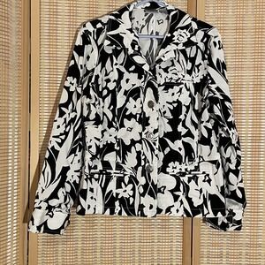 Chicos Womens 2 Jacket Black White Floral Tropical Vacation Beach Travel Office